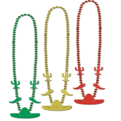 Pack of 12 Green and Red Mexican Fiesta Cinco de Mayo Party Bead Necklaces 33"