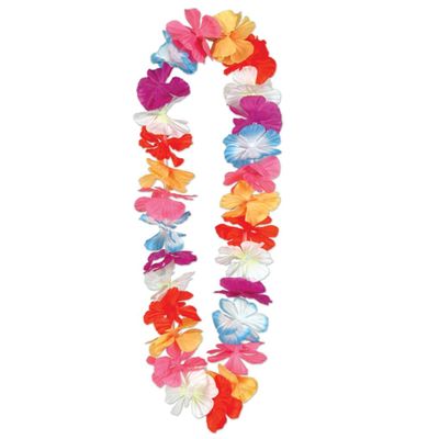 Club Pack of 12 Red and Blue Hawaiian Rainbow Color Beach Party Flower Necklaces 36"