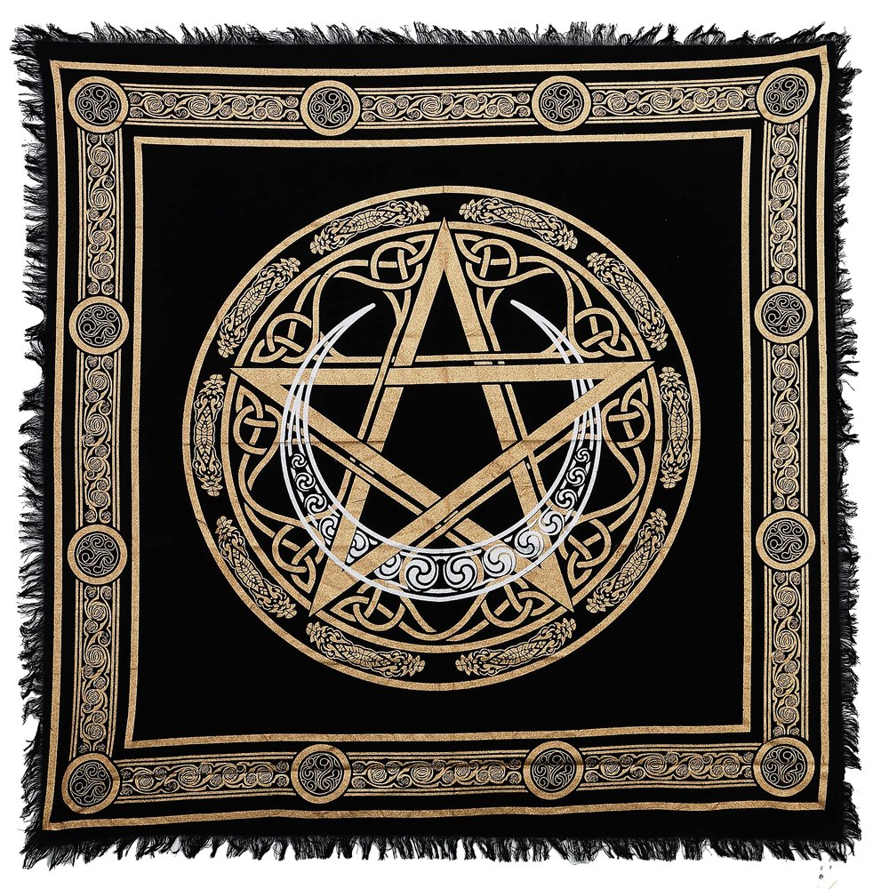 Indian Consigners Altar Cloth Crescent Pentagram Witchcraft Alter Tarot Spread Top Cloth Wiccan Square Spiritual 36 by 36 Sacred Crescent Pentagram