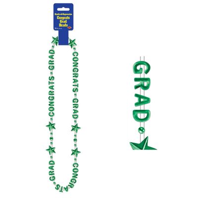 Club Pack of 12 Metallic Green Congrats Grad Party Bead Necklaces 36"
