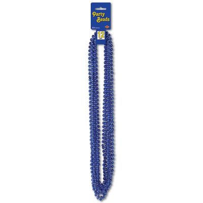 Club Pack of 144 Royal Blue Metallic Small Round Beaded Necklace Birthday Party Favors 33''