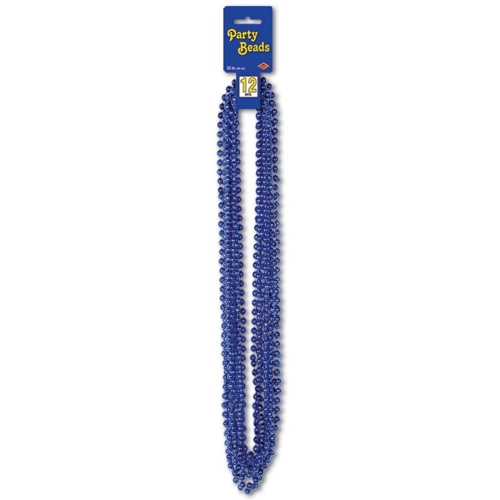 Club Pack of 144 Royal Blue Metallic Small Round Beaded Necklace Birthday Party Favors 33''