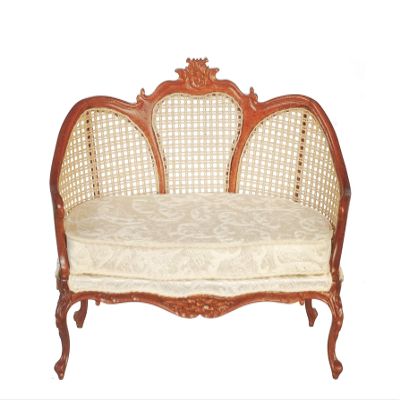 Dolls House Walnut Louis XV Cane Sofa Settee Miniature JBM Living Room Furniture