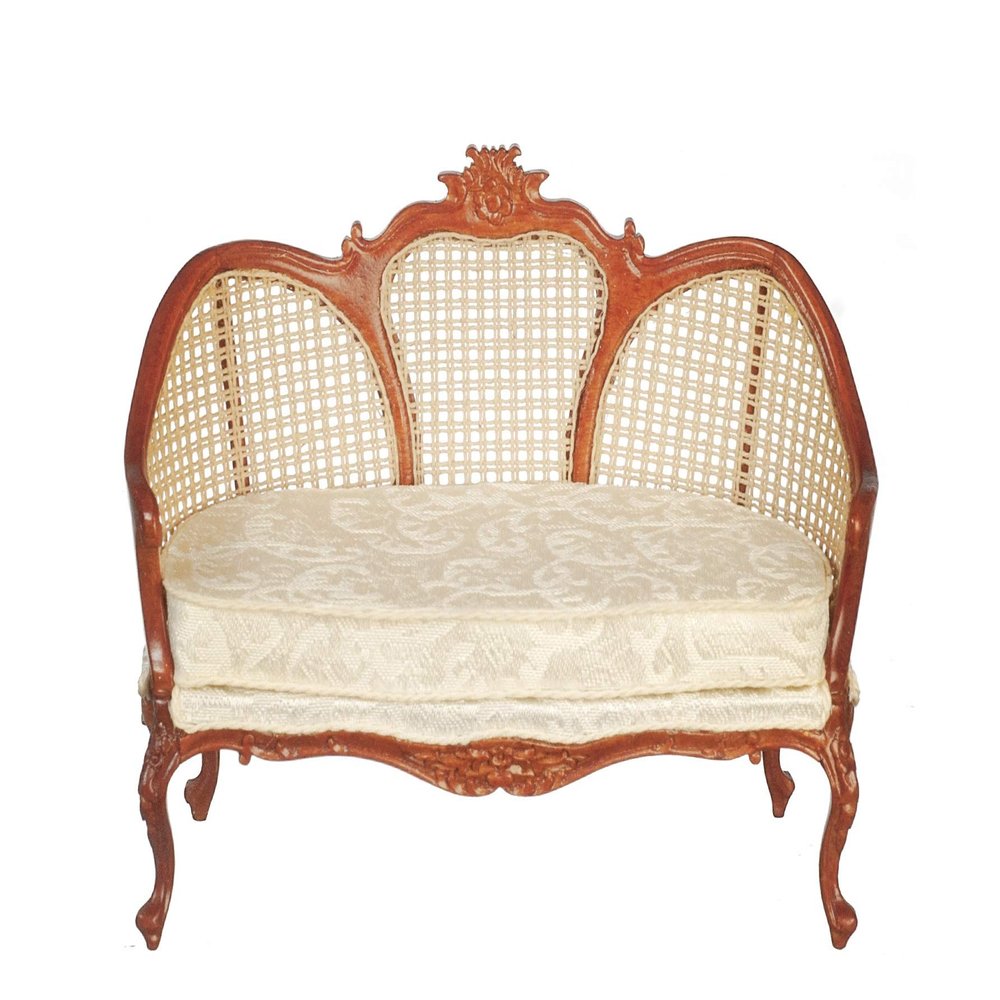 Dolls House Walnut Louis XV Cane Sofa Settee Miniature JBM Living Room Furniture