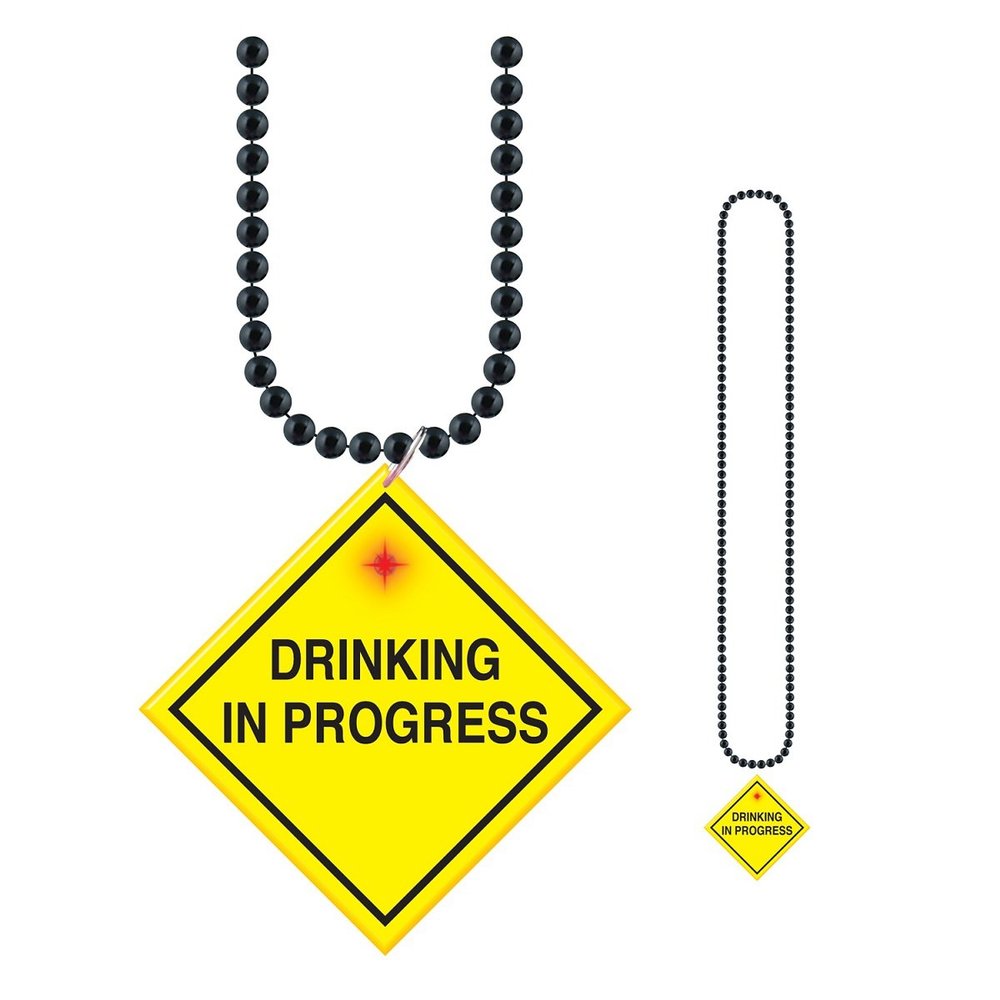 Club Pack of 12 Yellow and Black Drinking In Progress Medallion Beaded Birthday Party Necklaces 33"