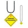 Club Pack of 12 Yellow and Black Drinking In Progress Medallion Beaded Birthday Party Necklaces 33" view 1