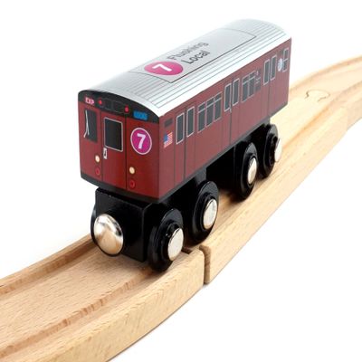 MUNI PALS New York City Subway Wooden Railway (Nostalgia Series) Redbird 7 Train/Flushing LocalChild Safe and Tested Wood Toy Train