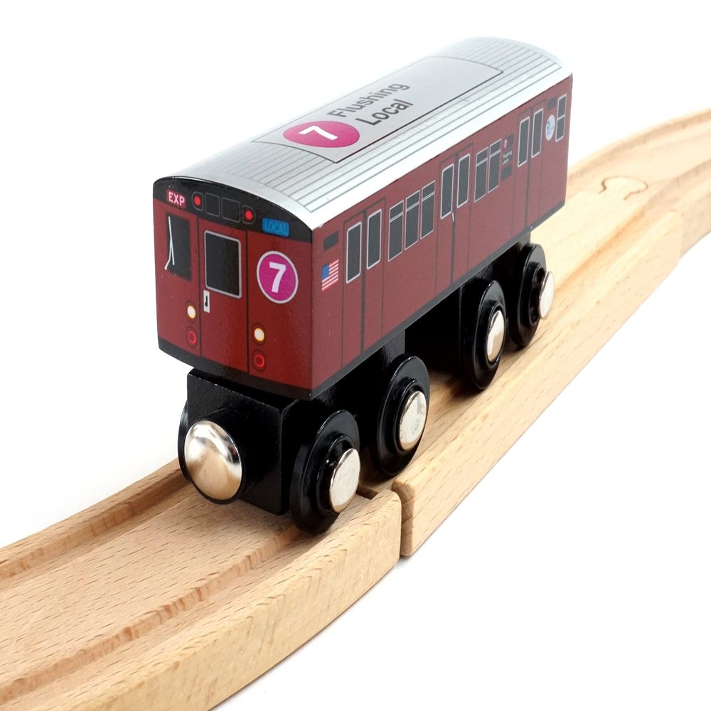 MUNI PALS New York City Subway Wooden Railway (Nostalgia Series) Redbird 7 Train/Flushing LocalChild Safe and Tested Wood Toy Train