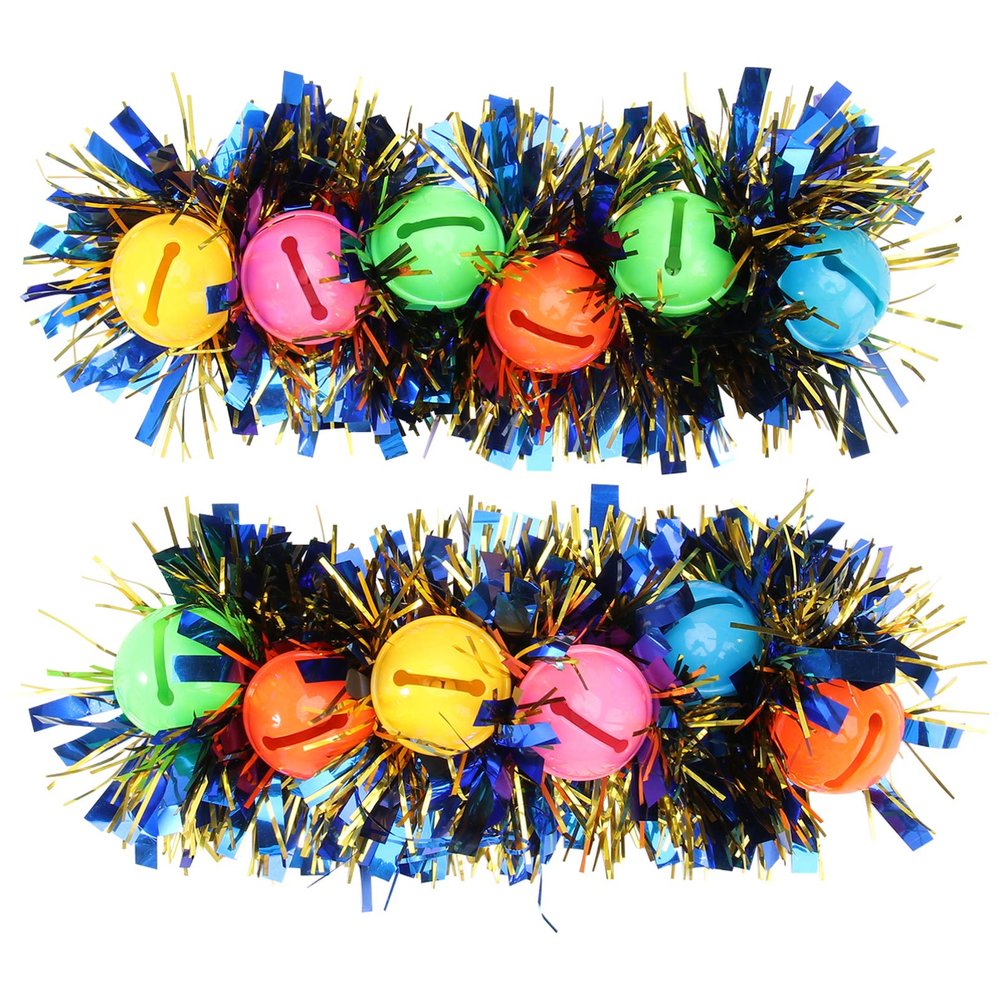 ABOOFAN Christmas Jingle Bell Wristband Bracelets Christmas Bell Bangle Tinsel Wristband Bracelets for Dancing Performace Props Carnival Party Supplies 2pcs (Blue)