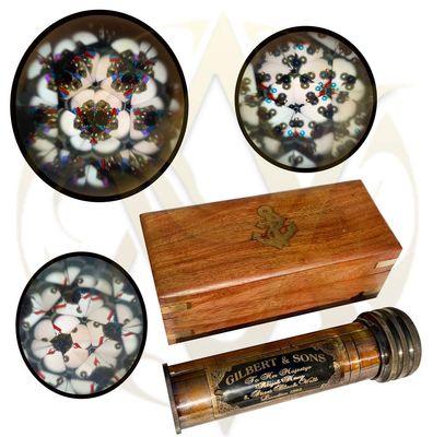 Brass Kaleidoscope with Wooden Box Vintage Antique Finish Kaleidoscope for Friends Family 3D Mirror Lens Educational Birthday Baptism Gifts