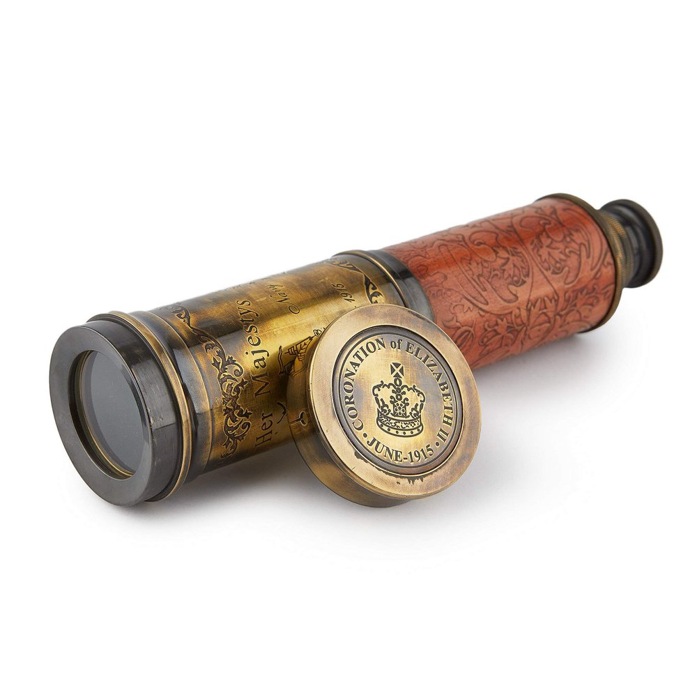 Handcrafted 20 inches Brass Telescope Powerful 20X Clear Vision Lens, Commemorative Elizabeth II Design, Perfect for Sailors, Travel & Home Dcor, Nautical Replica