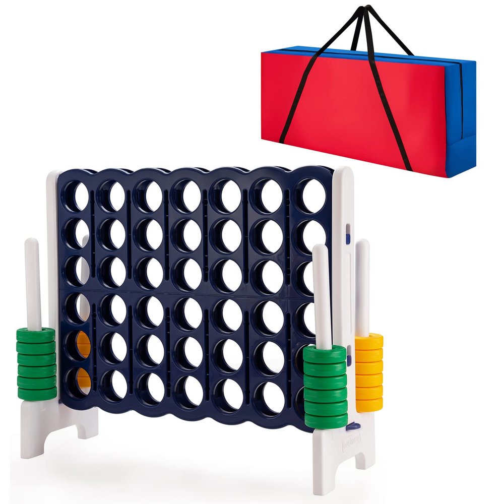COSTWAY Jumbo 4-to-Score Giant Game Set with Storage Carrying Bag, 4 in A Row for Kids and Adults, Game Set with 42 Jumbo Rings & Quick-Release Slider, Perfect for Family Game