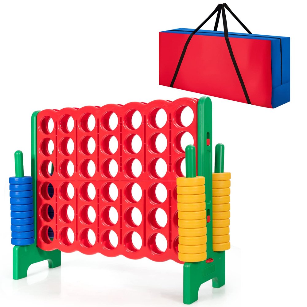COSTWAY Jumbo 4-to-Score Giant Game Set with Storage Carrying Bag, 4 in A Row for Kids and Adults, Game Set with 42 Jumbo Rings & Quick-Release Slider, Perfect for Family Game