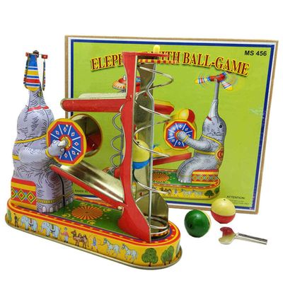 Charmgle Spring Wind-up Toy Elephant Playing Balls Game Nostalgic Theme Adult Tin Toy Novelty Gifts Halloween Party Favor Ornaments Decoration Toy