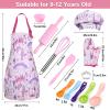 Anpro Complete Kids Cooking and Baking Set - 27 Pcs Includes Aprons for Girls, Chef Hat, Mitt & Utensil to Dress Up Chef Costume Career Role Play for 8-12 Years Girls view 4
