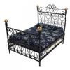 Dolls House Black Cast Iron Double Bed & Mattress Miniature Bedroom Furniture view 1