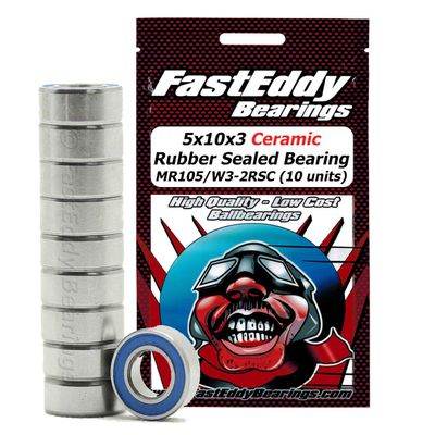 FastEddy Bearings 5X10X3 Ceramic Rubber Sealed Bearing MR105/W3-2RSC (10 Units)