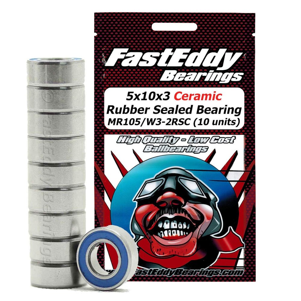 FastEddy Bearings 5X10X3 Ceramic Rubber Sealed Bearing MR105/W3-2RSC (10 Units)