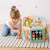 Teamson Kids Preschool Play Lab 7-in-1 Large Wooden Activity Cube Station Center Bead Maze and Counting for Kids Baby Toys, Natural view 2