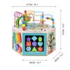 Teamson Kids Preschool Play Lab 7-in-1 Large Wooden Activity Cube Station Center Bead Maze and Counting for Kids Baby Toys, Natural view 4
