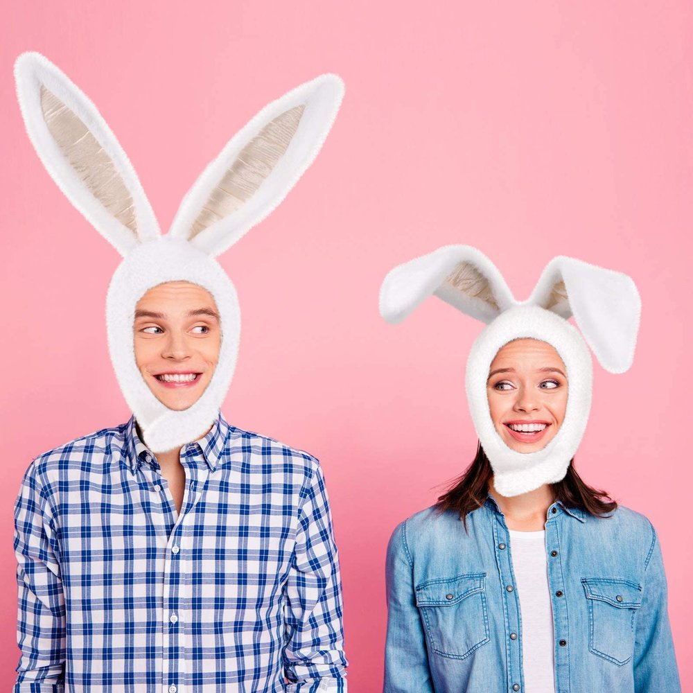 10AGIRL Cute Bunny hat Ears Fun Plush Hood Women Costume Winter hats super Warm Soft and Cozy (Rabbit (White)