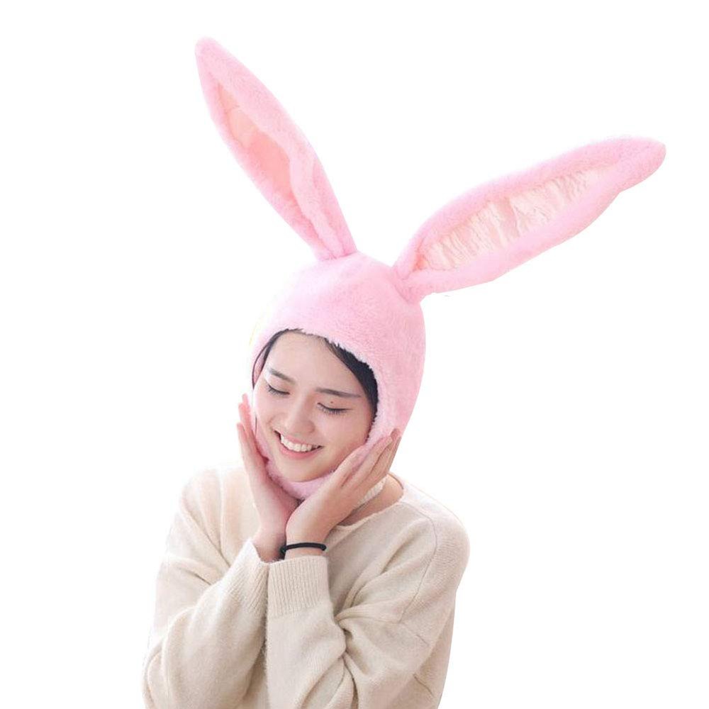 10AGIRL Cute Bunny hat Ears Fun Plush Hood Women Costume Winter hats super Warm Soft and Cozy (Rabbit (Pink)