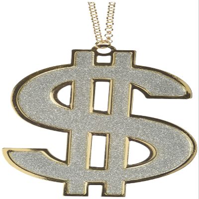 Amscan Glittery Dollar Sign Necklace, 52" | Silver | 1 Pc.