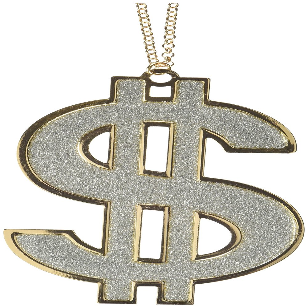 Amscan Glittery Dollar Sign Necklace, 52" | Silver | 1 Pc.