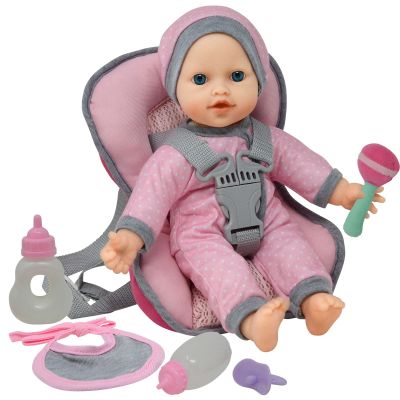 Baby Doll Carrier Car Seat, Baby Doll Accessories Set Includes Doll Bottles, 12 Inch Soft Baby Doll & Toys