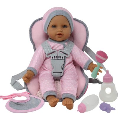 Baby Doll Carrier Car Seat, Baby Doll Accessories Set Includes Doll Bottles, 12 Inch Soft Baby Doll & Toys