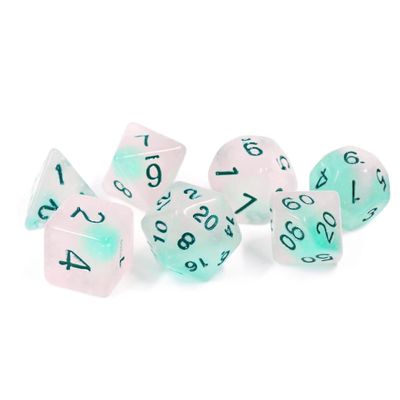 Set of 7 Dice: Glow-in-The-Dark Frosted Glowworm