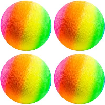 PlayBolt Rainbow Playground Balls - 8.5 Inch (Pack of 4) Rubber Bouncy Colorful Inflatable Balls for Kids and Adults, Indoor & Outdoor Games, Kickball, Dodgeball, Four Square, Dodge, Recess, Handball