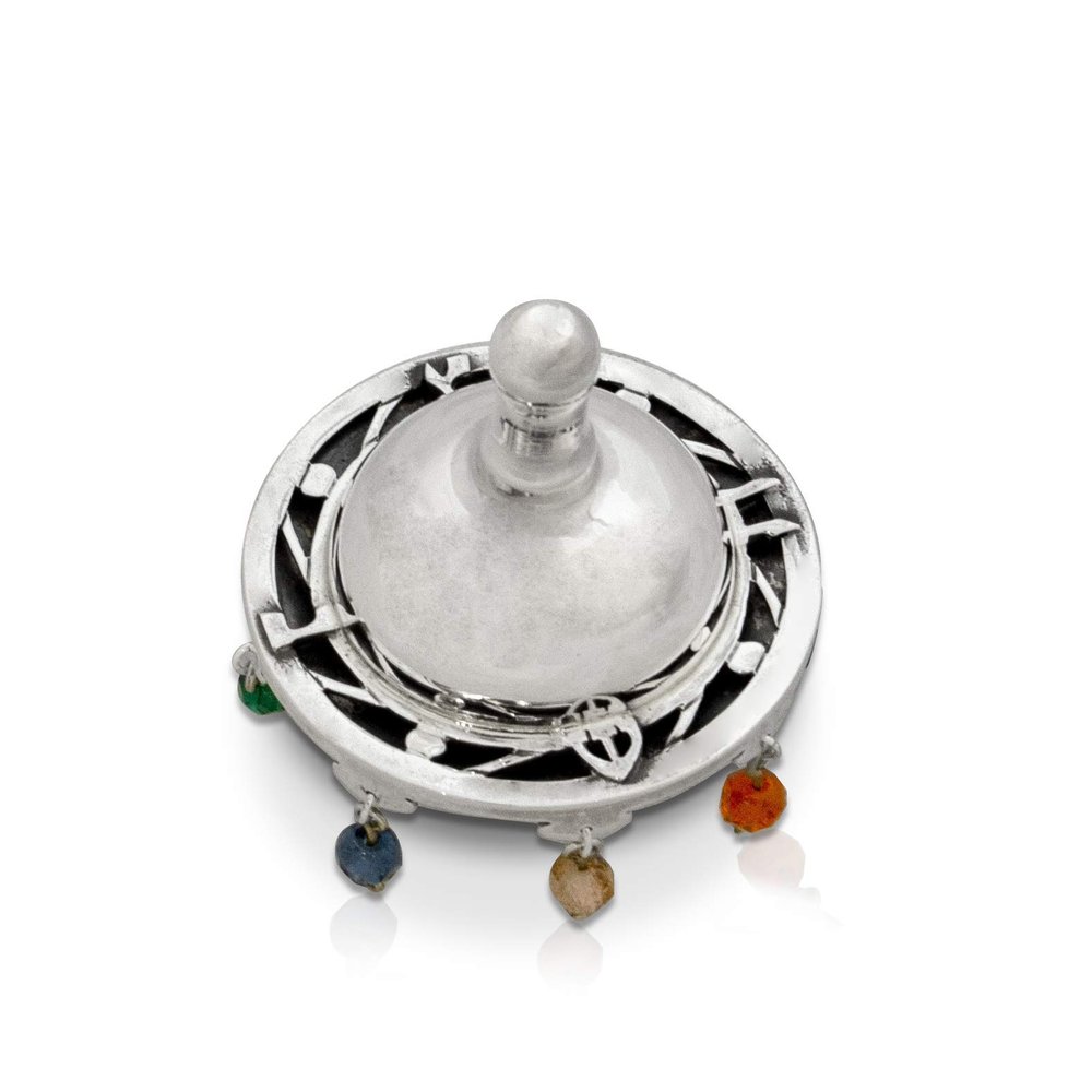 Sterling Silver Colorful Spinning Top Hanukkah Dreidel Multicolored Crystal Beads Jewish gift