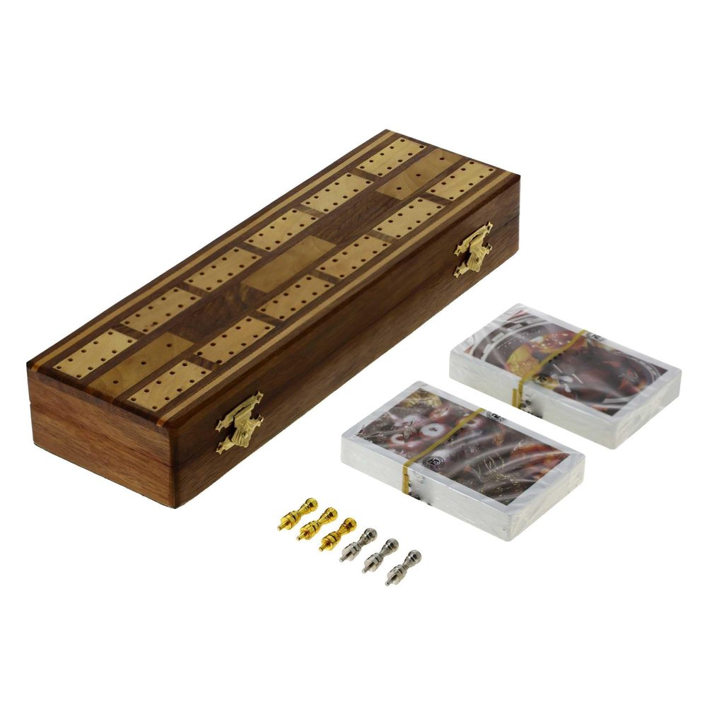 Ajuny Wooden Cribbage Board Game Set  Metal Pegs & Playing Cards, Strategy Card Game Cribbage - Travel Portable Fun for Adults & Kids, Ideal for Family Game Nights & Gifts