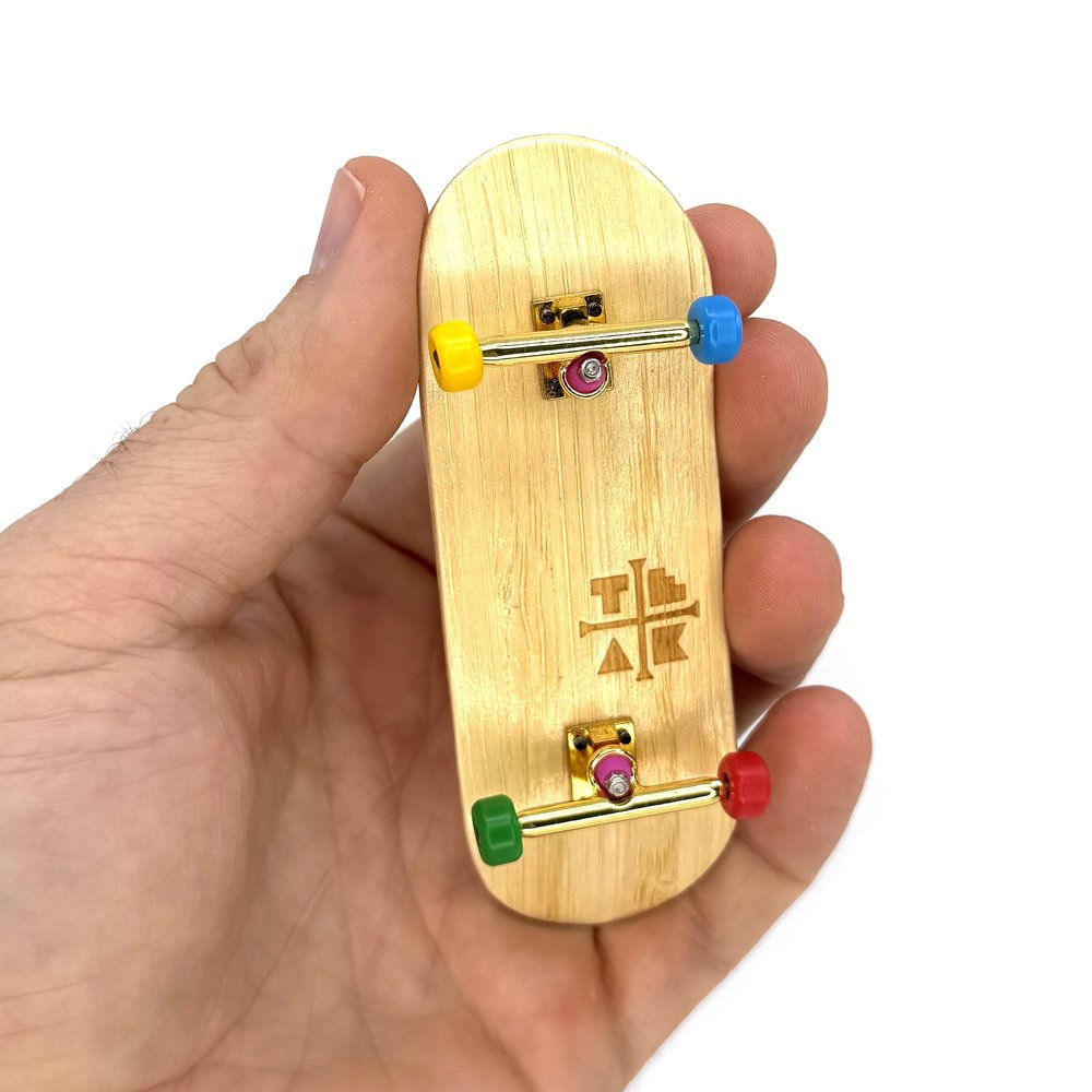 Teak Tuning 34mm Pro Fingerboard Complete - Fully Assembled with Pro Level Components - Pro Shaped Wooden Deck (34x97mm), UltraSpin Bearing Wheels, Prodigy Gen2 Trucks - Firework