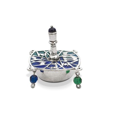 Sterling Silver Blue Enamel Dreidel Multicolored Beads Dreidel Jewish Hanukkah gift Amethyst Stone Traditional Hanukkah game