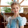 BUUFAN Girl Princess Dress up Accessories Costume Cosplay Queen Jewelry-Crown Wand Gloves Necklace Earrings Halloween Party,5 Pieces Set (Blue) view 4