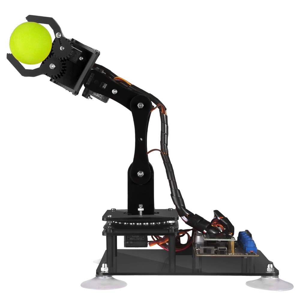 Gewbot 5-DOF Robotic Arm Kit Compatible with Arduino IDE, STEM Robot Building Kit Programmable DIY Coding STEM Educational 5 Axis Robot Arm with OLED Display Processing Code and Tutorials