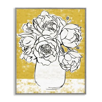 Stupell Industries 'Peony Sketch Bouquet Contrasted Distressed Yellow', Framed Giclee Art, Gray, 11 x 14 Inches, Easy to Hang and Sturdy, Made in USA, by Annie Warren