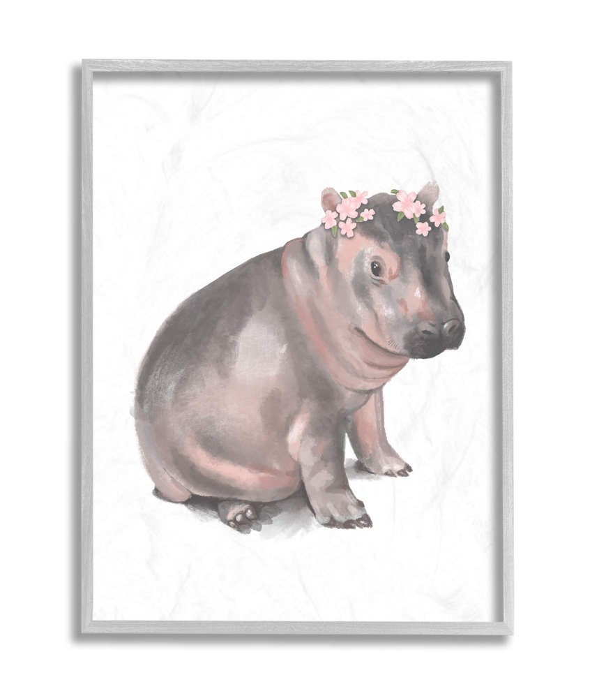 Floral Crown Baby Hippo Soft Animal Illustration