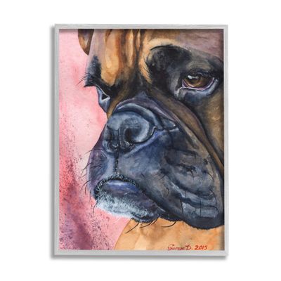 Stupell Industries Pensive Boxer Dog Pet Portrait Brown Pink