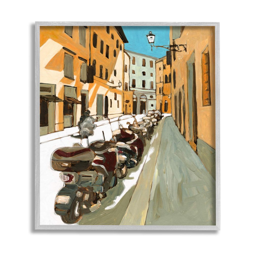 Row of Mopeds Yellow European City Street