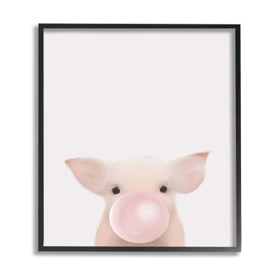 Stupell Industries Baby Farm Piglet with Pink Bubble Gum