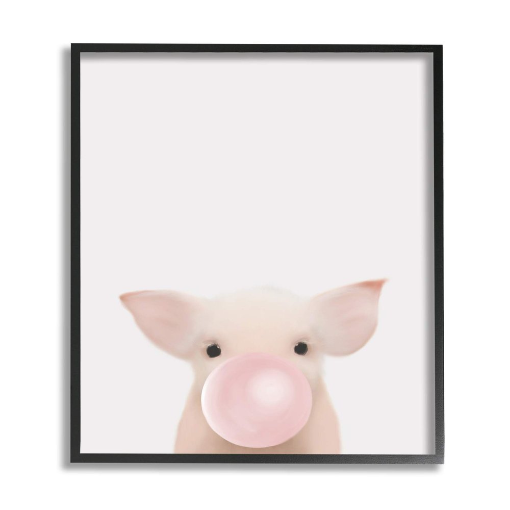 Stupell Industries Baby Farm Piglet with Pink Bubble Gum
