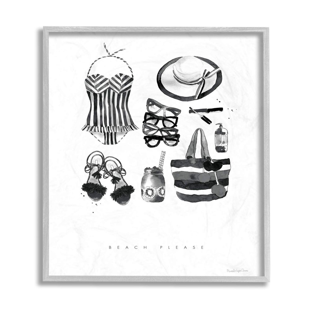 Stupell Industries Beach Please Phrase Black White Female Fashion