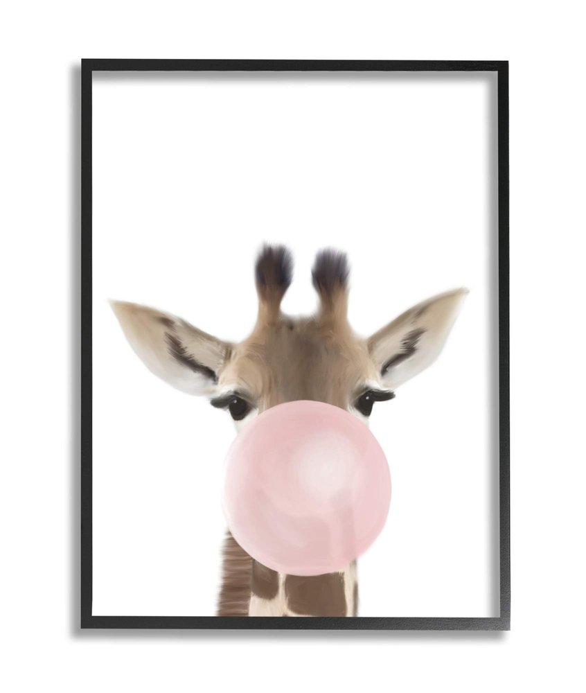 Stupell Industries Baby Giraffe with Pink Bubble Gum Safari Animal