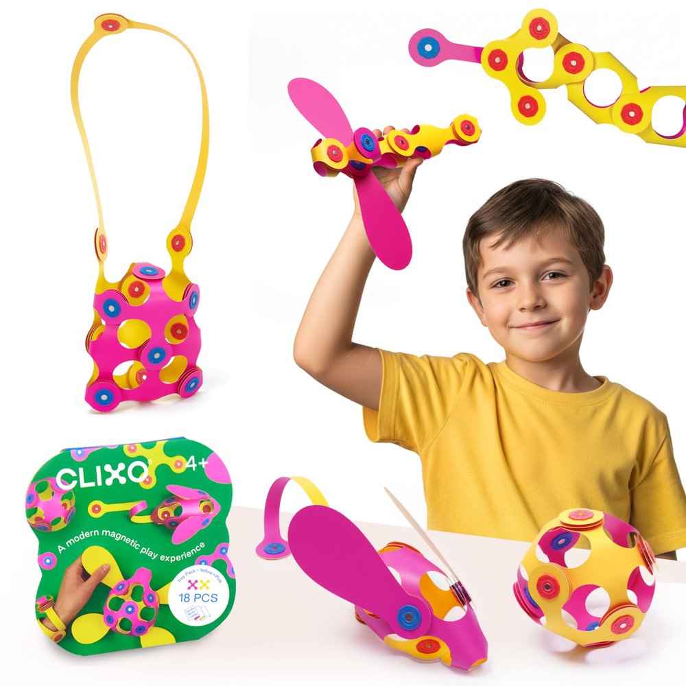 Clixo Itsy Magnetic Toy for Kids - Flexible, Durable, Imagination-Boosting Magnet Building Toy. Educational Multi-Sensory STEM Experience. Great as a Travel Game. Ages 4-99. 18 Piece Pack