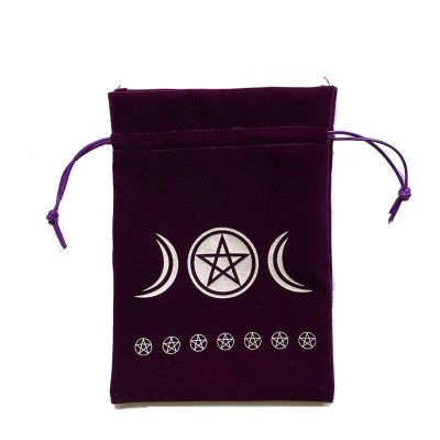 angwang Tarot Bag,Velvet Moon Phase Tarot Oracle Cards Storage Bag Runes Constellation Witch Divination Accessories Jewelry Dice Drawstring Package Three Moon Phase Purple