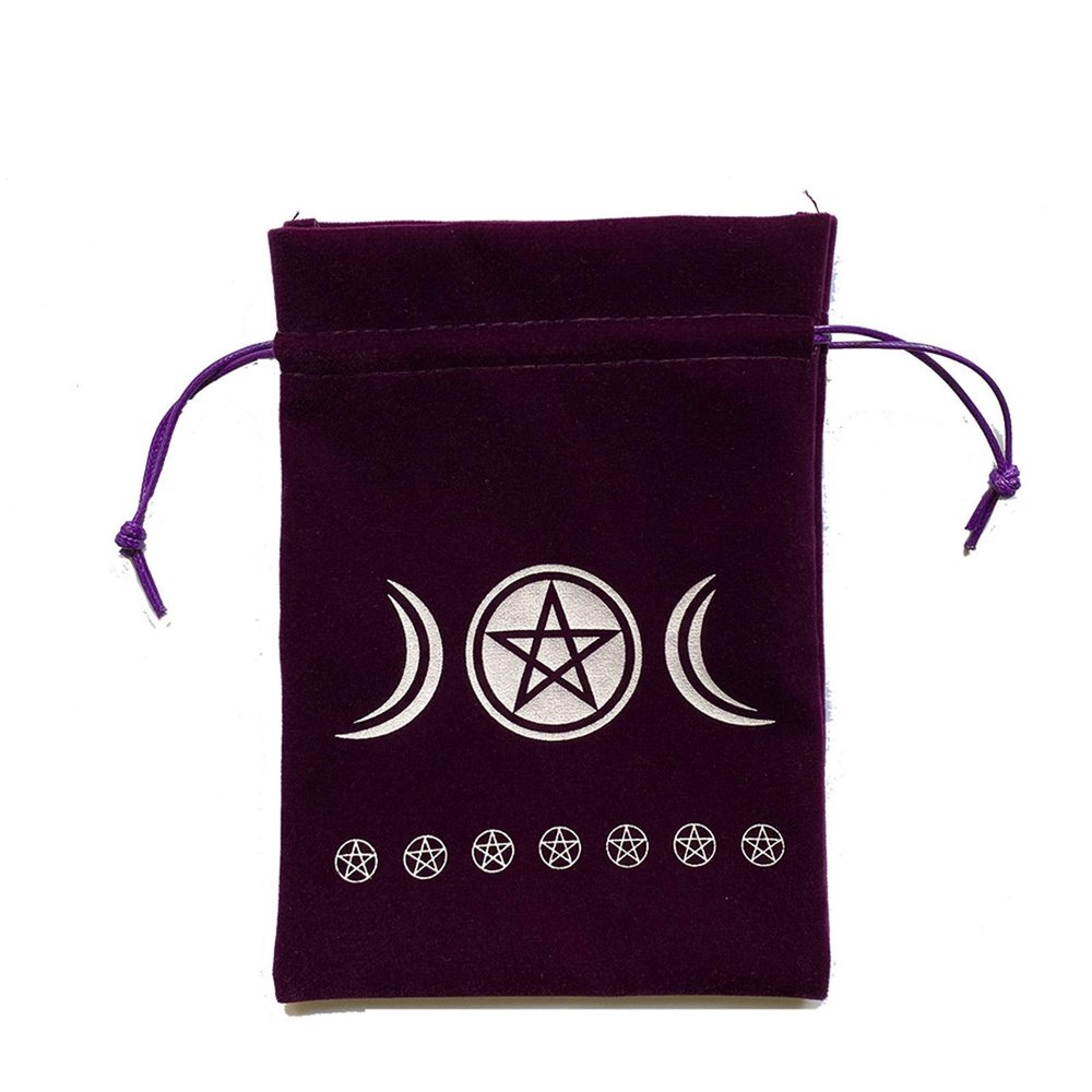 angwang Tarot Bag,Velvet Moon Phase Tarot Oracle Cards Storage Bag Runes Constellation Witch Divination Accessories Jewelry Dice Drawstring Package Three Moon Phase Purple