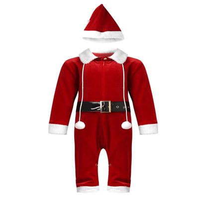 ACSUSS Infant Baby Boys Girls Christmas Outfit Long Sleeve Top with Hat Leather Waistband Jumpsuit Romper Red 9-12 Months